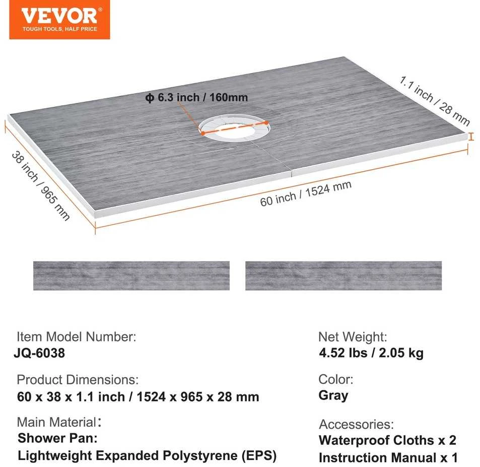 VEVOR Dušo karnizo rinkinys 1524x965 mm su nutekamuoju