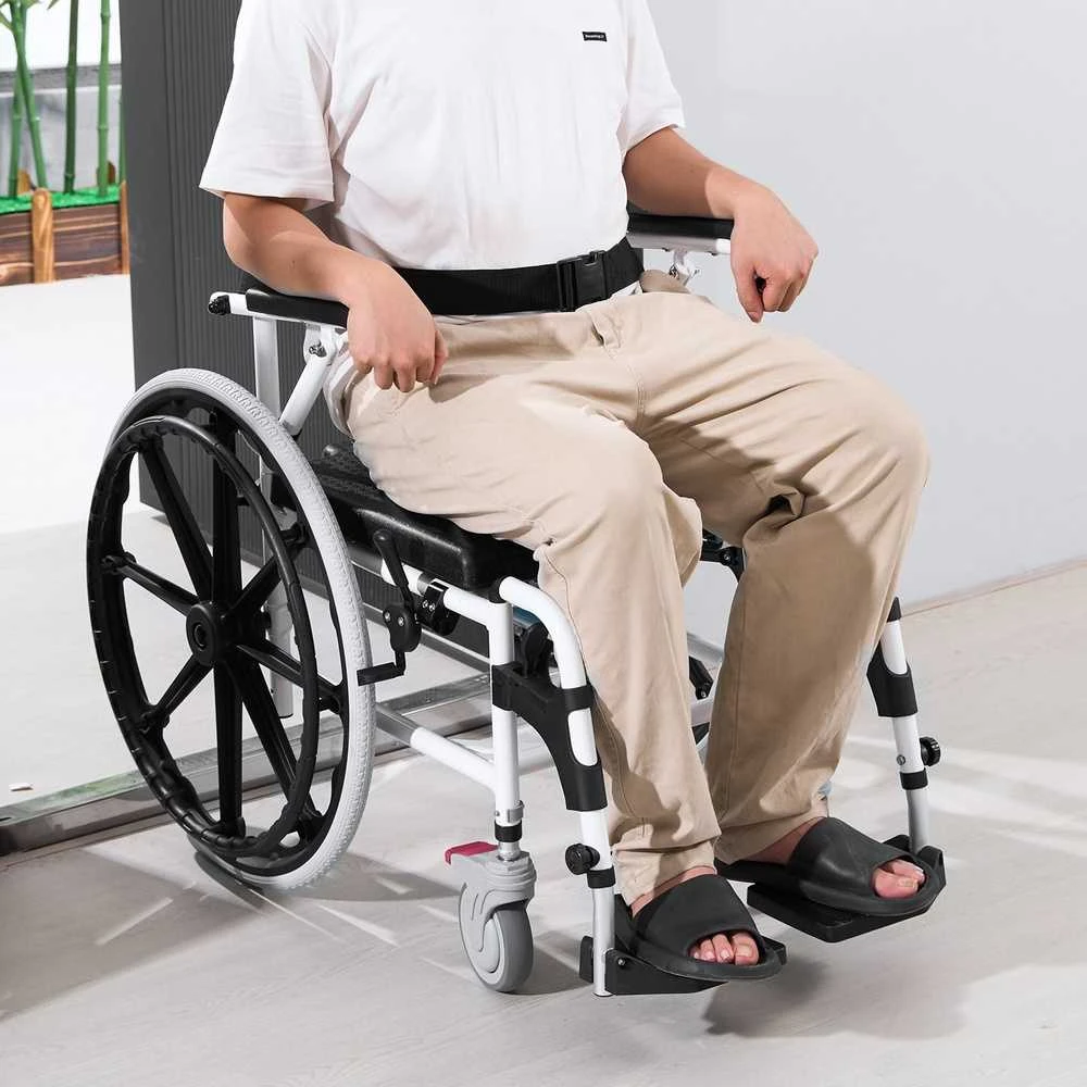Dušo vežimėlis neįgaliesiems, 44 cm sėdynės plotis, aliuminio lydinio tualeto kėdė, daugiafunkcis vonios vežimėlis, dušo tualeto vežimėlis su rankinio stabdžio ratais