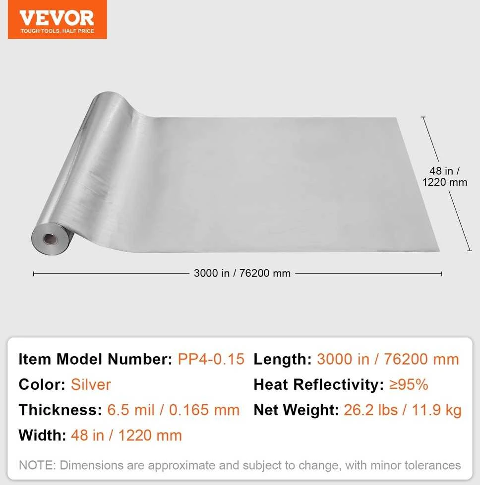 VEVOR Dviejų sluoksnių atspindinti izoliacija 122x7620 cm