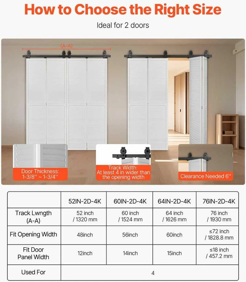 VEVOR dvejų poslinkių tvarkingų durų bėgių sistema 152 cm