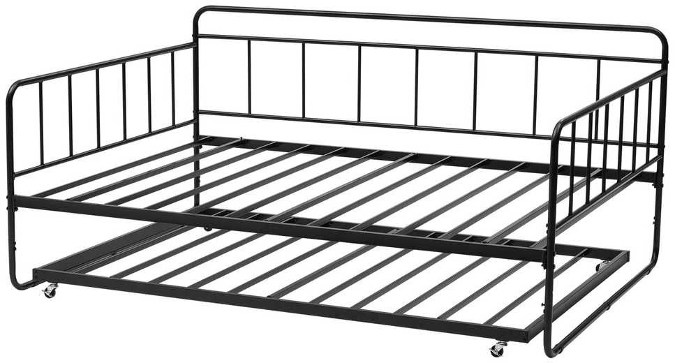 VEVOR Dvigulė metalinė lova su ištraukiama dalimi, 2in1 daugiafunkcinė sofa lova, juoda, svečių lova