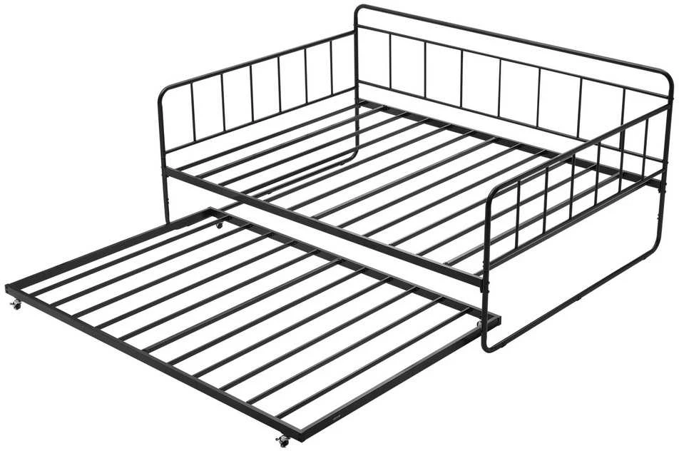 VEVOR Dvigulė metalinė lova su ištraukiama dalimi, 2in1 daugiafunkcinė sofa lova, juoda, svečių lova