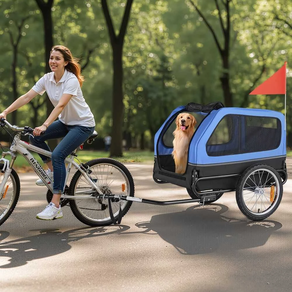 Dviračio priekaba šunims, vežimėlis gyvūnams, sunkiasvoris šunų transportas, sulankstoma dviračio priekaba šunims, dviračio gyvūnų vežimėlis