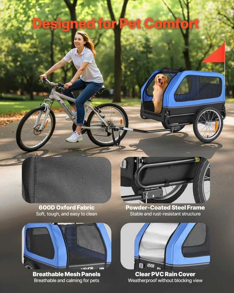 Dviračio priekaba šunims, vežimėlis gyvūnams, sunkiasvoris šunų transportas, sulankstoma dviračio priekaba šunims, dviračio gyvūnų vežimėlis