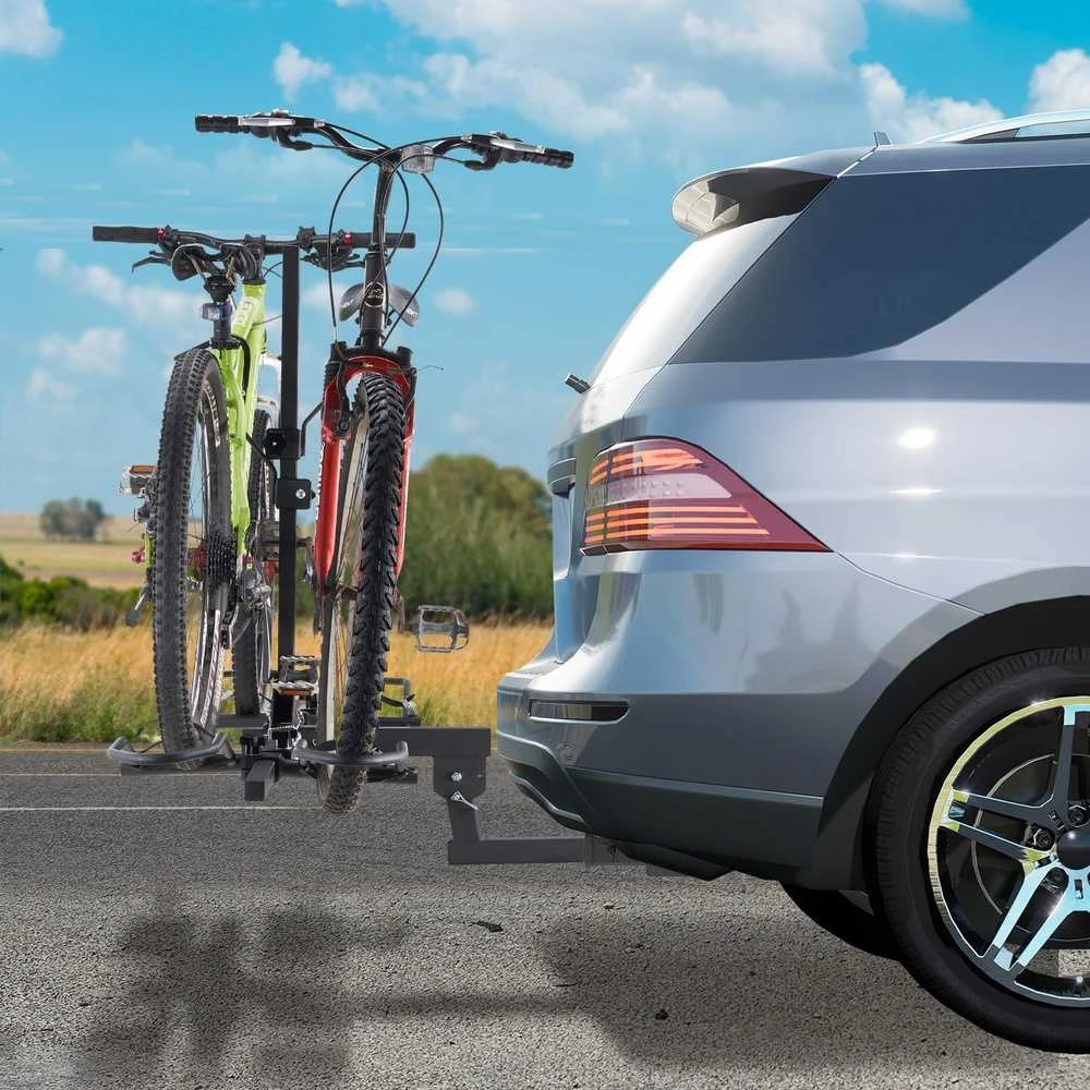 Dviračių laikiklis ant kablio 2 dviračiams, platforma, atlenkiamas, 72.5kg, automobiliui, visureigiui, kemperiui, pikapui