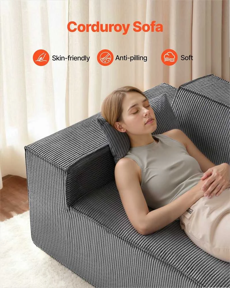Dvivietė sofa, velvetinė sofa su kišeninėmis spyruoklėmis, nereikia surinkti, pilka maža sofa svetainei, miegamajam, biurui, minkštas baldas