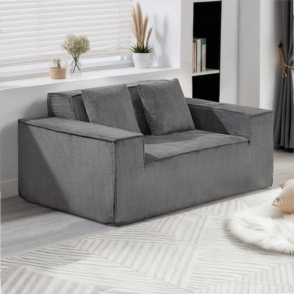 Dvivietė sofa, velvetinė sofa su kišeninėmis spyruoklėmis, nereikia surinkti, pilka maža sofa svetainei, miegamajam, biurui, minkštas baldas