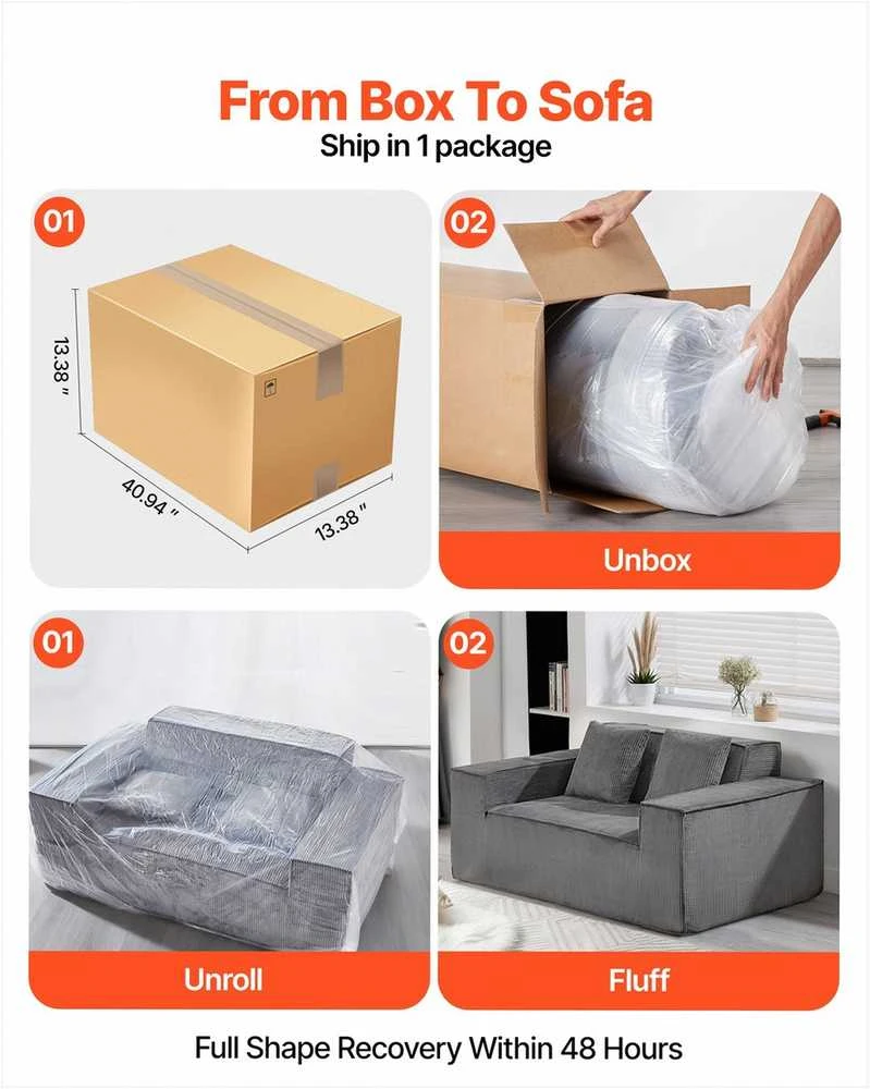 Dvivietė sofa, velvetinė sofa su kišeninėmis spyruoklėmis, nereikia surinkti, pilka maža sofa svetainei, miegamajam, biurui, minkštas baldas
