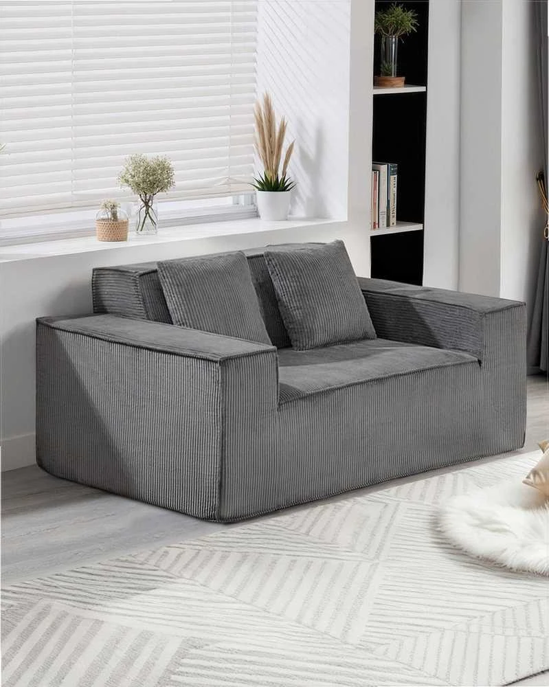 Dvivietė sofa, velvetinė sofa su kišeninėmis spyruoklėmis, nereikia surinkti, pilka maža sofa svetainei, miegamajam, biurui, minkštas baldas