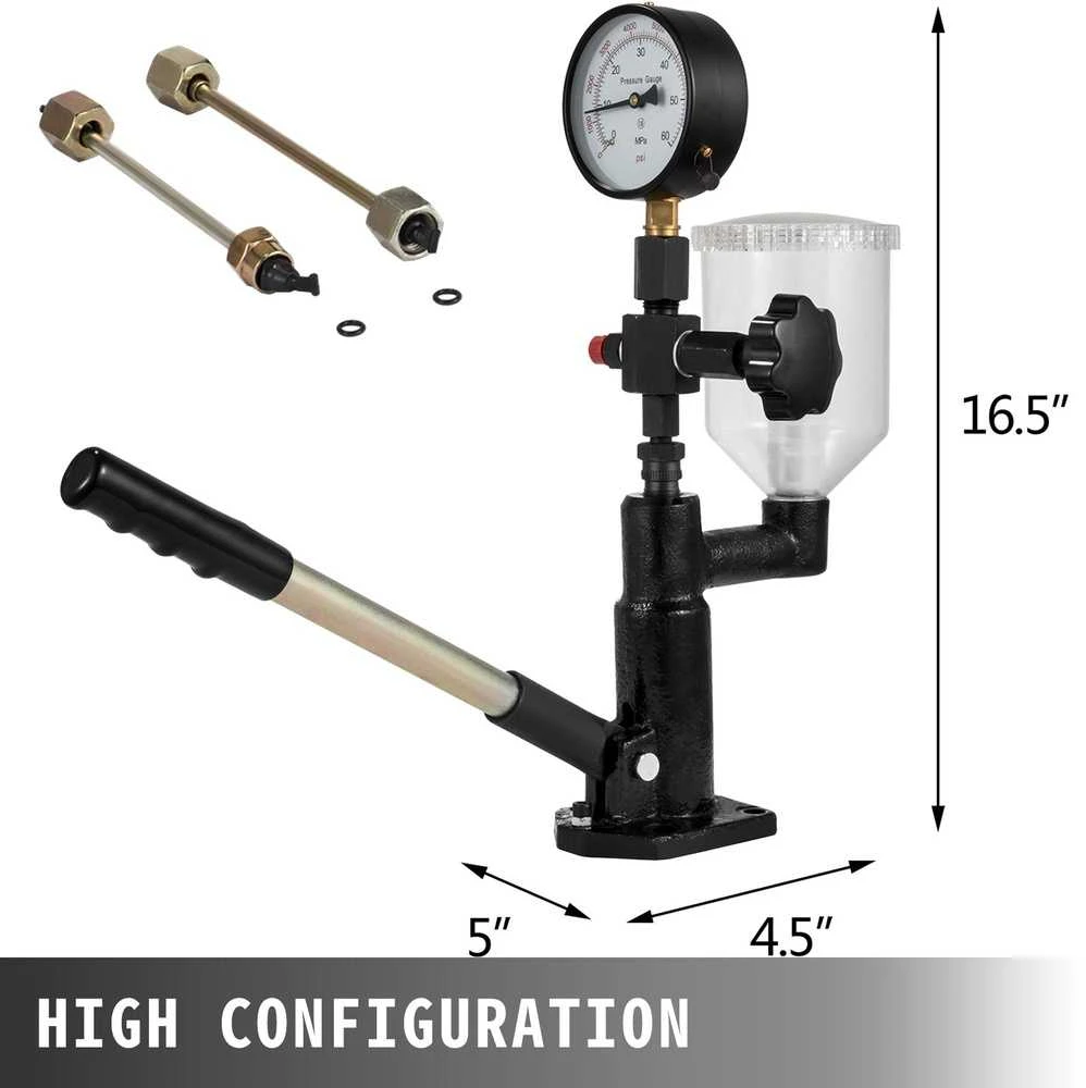 Dyzelinio purkštuko antgalio slėgio testeris, su dvigubu matuokliu, 0–600 barų / 0–8000 PSI