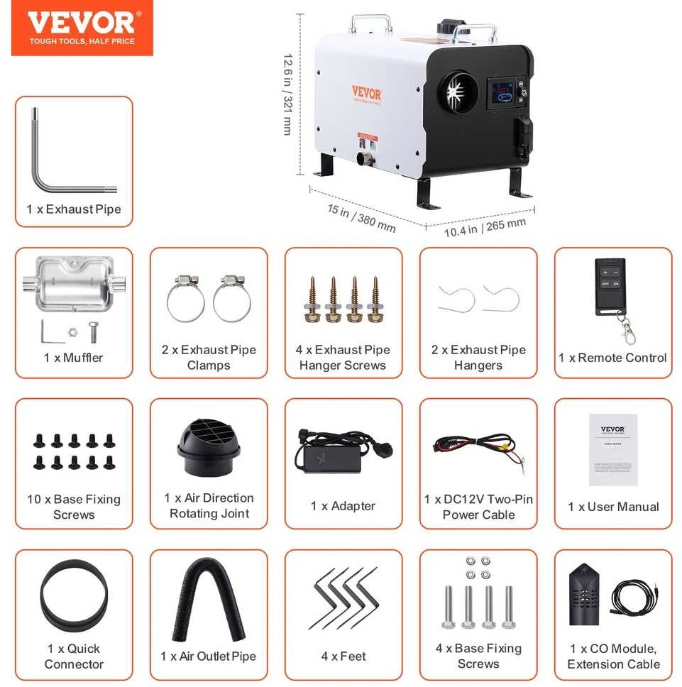 VEVOR Dyzelinis oro šildytuvas 12V/24V 8KW su Bluetooth