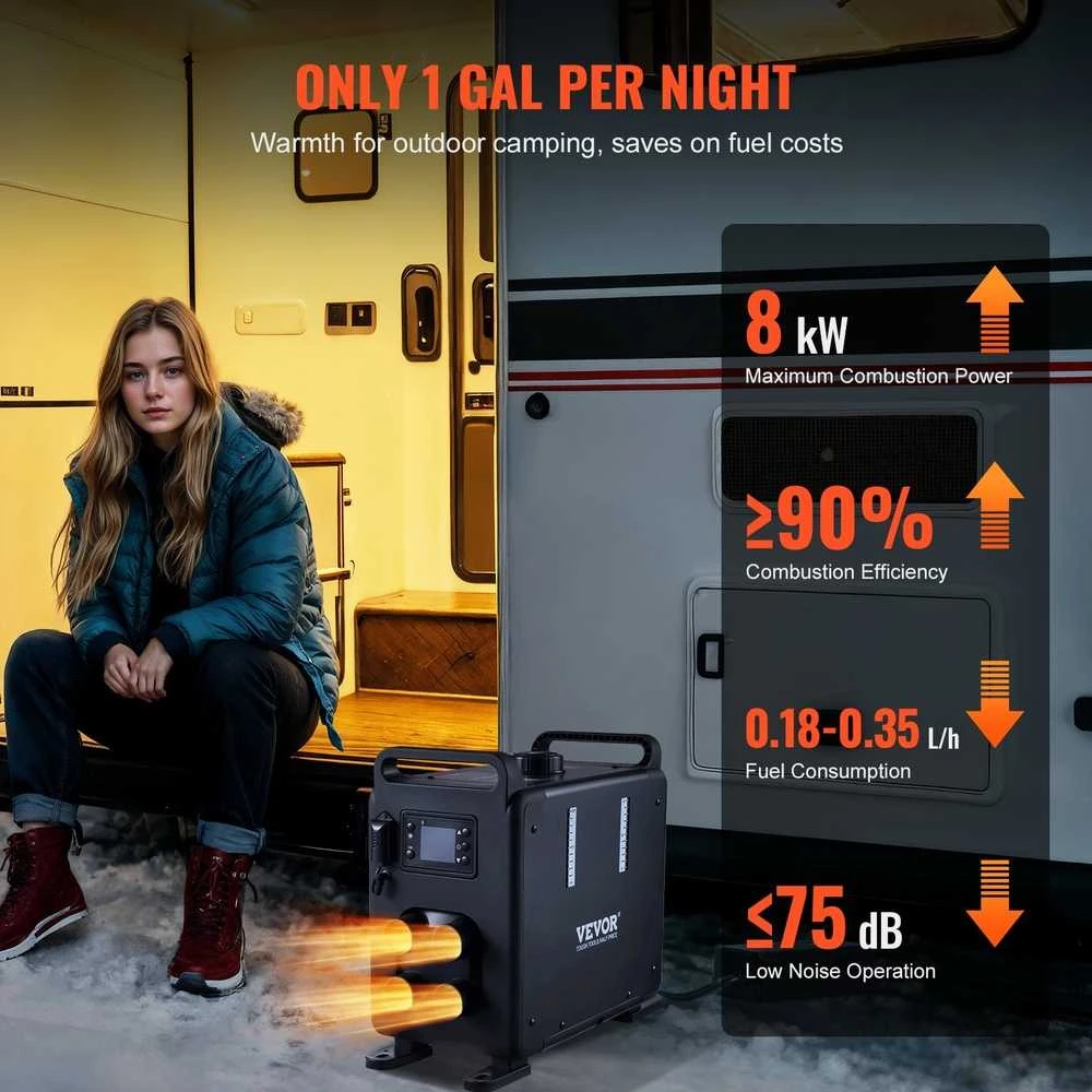 Dyzelinis Šildytuvas 12V/24V 8kW, Bluetooth, RV, Garažui, Kempingui, su CO Jutikliu, Automobiliams, Nameliams