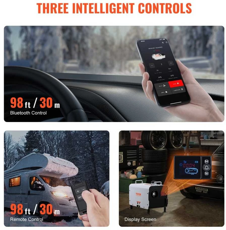 Dyzelinis šildytuvas 12V/24V 8KW, Bluetooth, RV, kemperiui, garažui, su CO jutikliu, autonominis