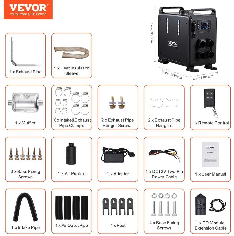 Vevor Dyzelinė automobilių autonominė šildytuvas 12V/24V