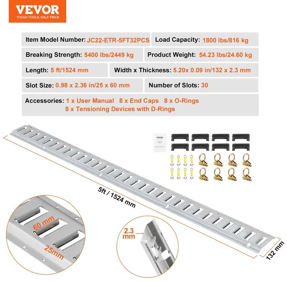 VEVOR krovinio tvirtinimo bėgiai e-track 34 vnt
