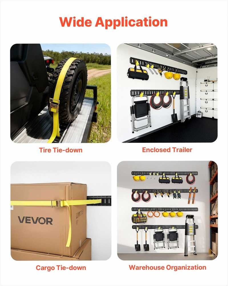 E-Track tvirtinimo bėgelių rinkinys furgonams ir priekaboms, sustiprintas su reketiniais diržais, krovinių tvirtinimo sistema, priekabos bėgeliai, krovinių laikikliai