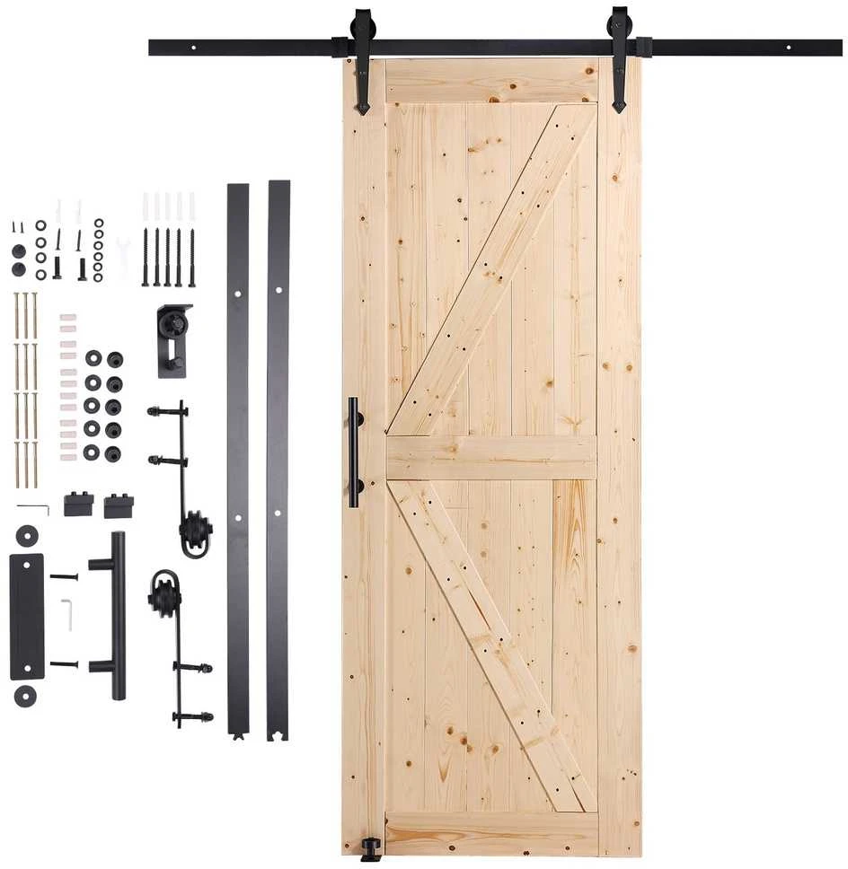 Eglės medienos durų komplektas, stumdomų durų furnitūra, vidaus durys miegamajam, svetainei, 762 x 2133.6 mm, kaimiško stiliaus durys