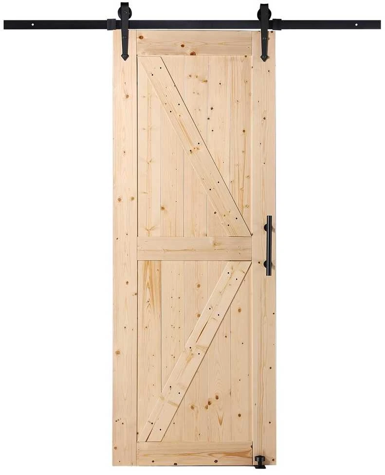 Eglės medienos durų komplektas, stumdomų durų furnitūra, vidaus durys miegamajam, svetainei, 762 x 2133.6 mm, kaimiško stiliaus durys