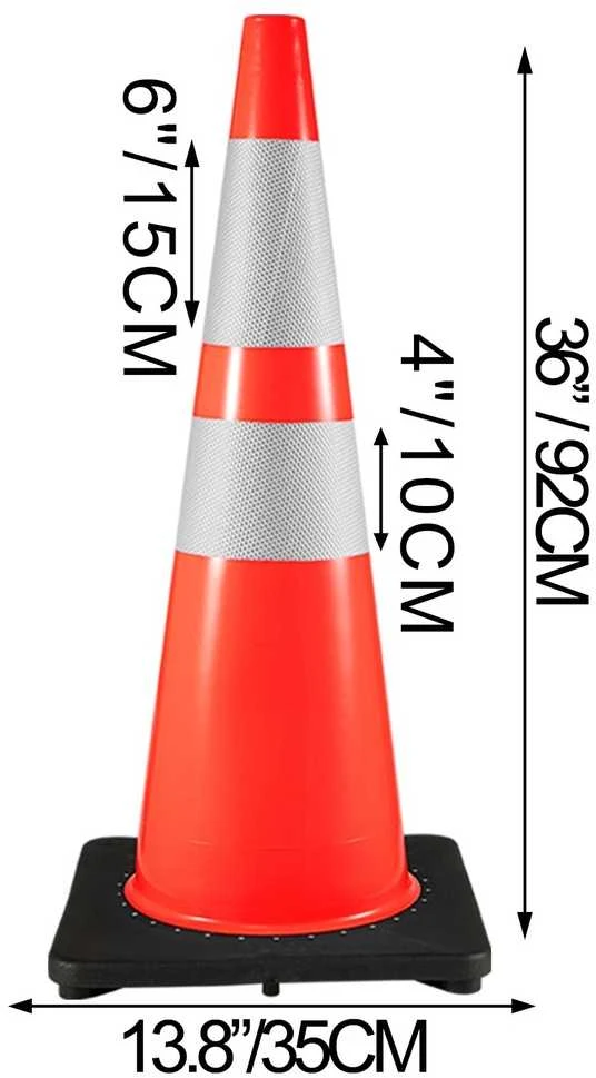 VEVOR Eismo kūgiai 6 vnt., 92 cm, PVC oranžiniai saugos kūgiai su juodu pagrindu, kelio kūgiai, statybų aikštelės kūgiai, automobilių stovėjimo aikštelės kūgiai