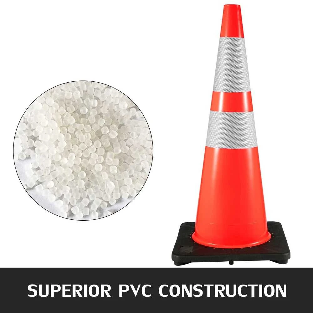 VEVOR Eismo kūgiai 6 vnt., 92 cm, PVC oranžiniai saugos kūgiai su juodu pagrindu, kelio kūgiai, statybų aikštelės kūgiai, automobilių stovėjimo aikštelės kūgiai