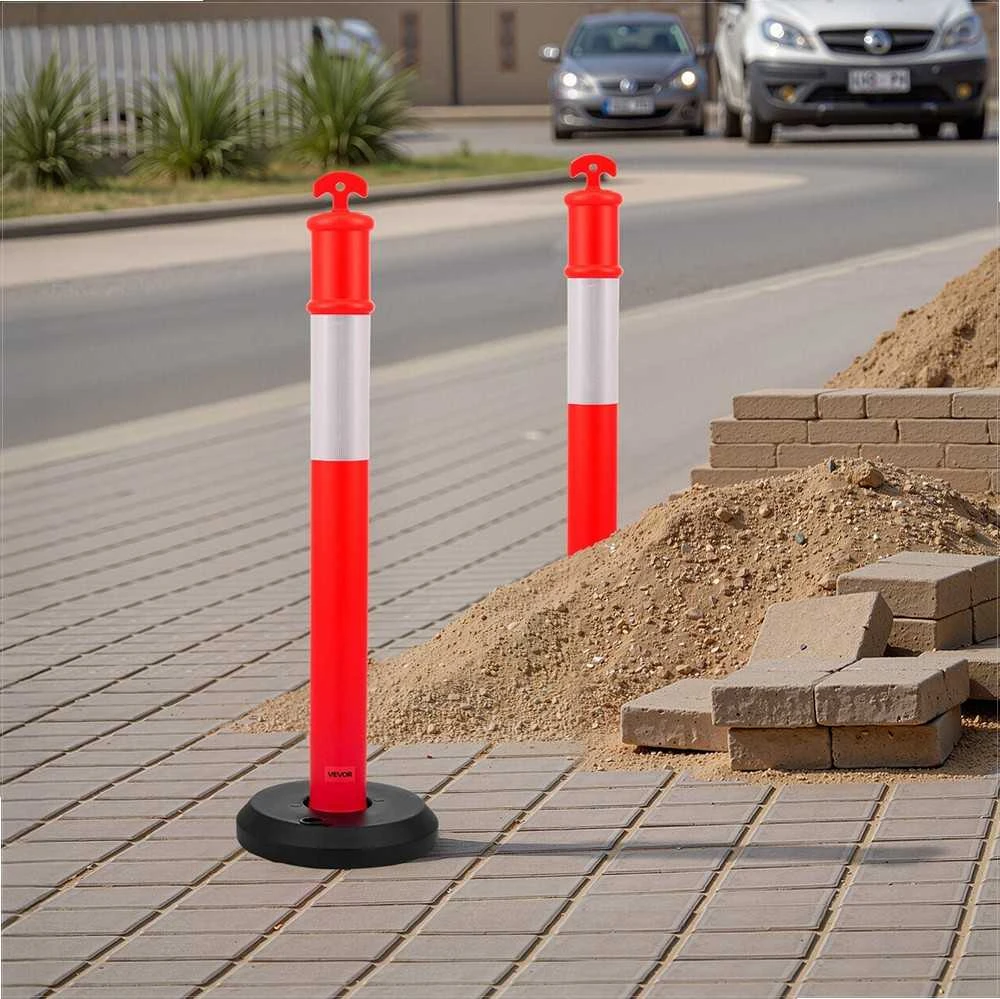 Eismo ribotuvų stulpeliai su užpildomu pagrindu ir atspindinčiomis juostomis, 1140 mm aukščio, raudoni signaliniai kūgiai statybvietėms ir aikštelėms, 3 vnt