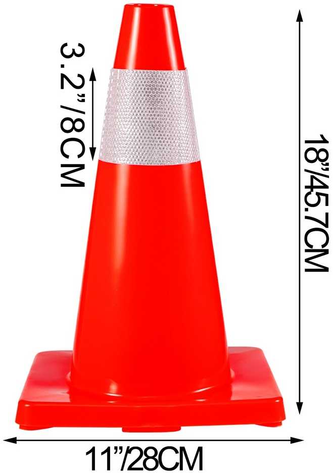 VEVOR Eismo saugumo kūgiai 45,7 cm, PVC pagrindas, oranžiniai atšvaitiniai, 12 vnt. pavojaus kūgiai parkavimui
