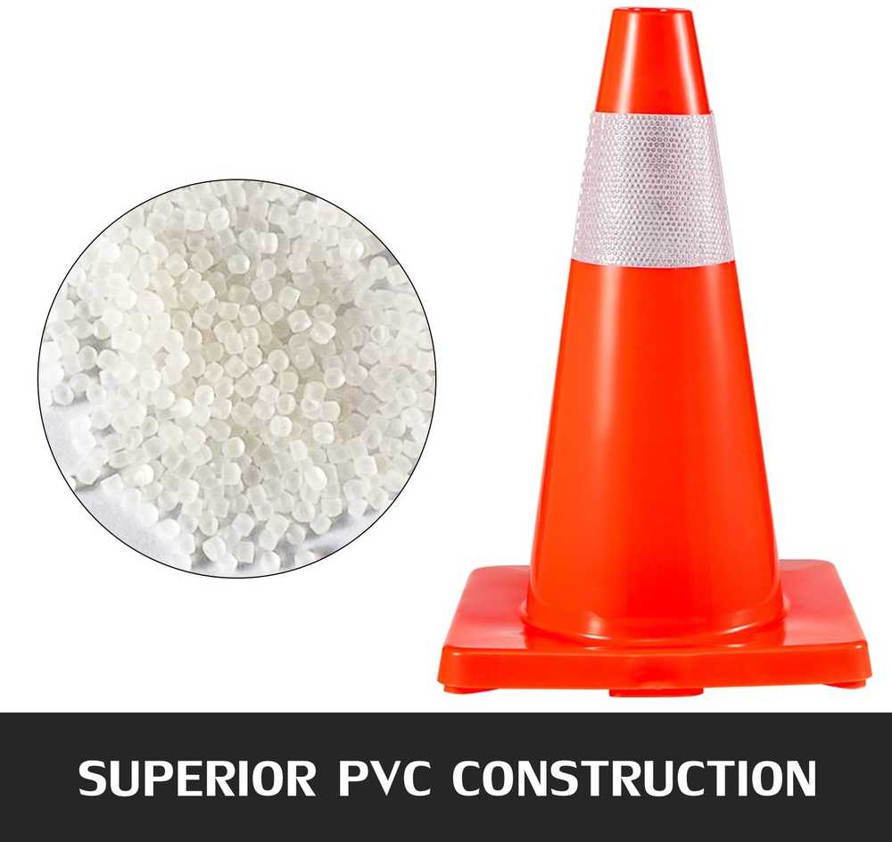 VEVOR Eismo saugumo kūgiai 45,7 cm, PVC pagrindas, oranžiniai atšvaitiniai, 12 vnt. pavojaus kūgiai parkavimui