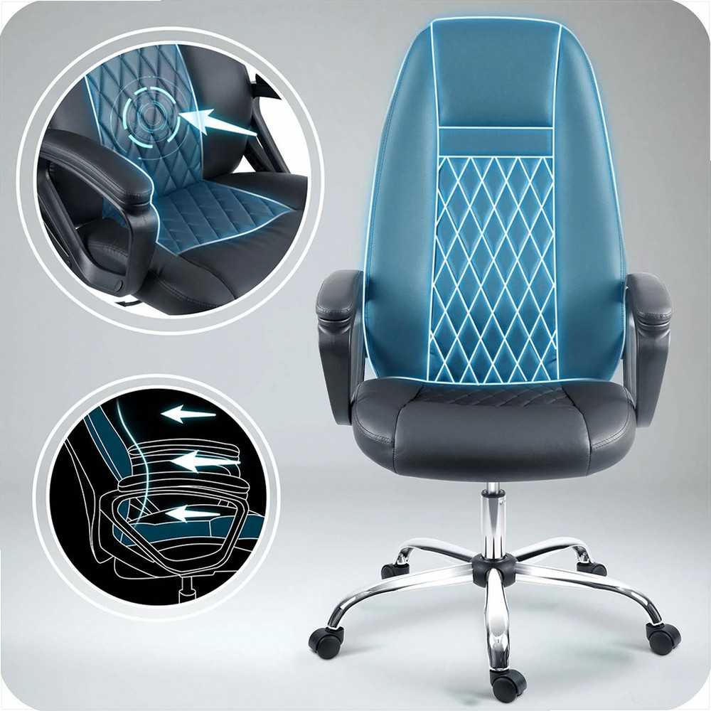 Ekologinės odos biuro kėdė, reguliuojamo aukščio, ergonomiško dizaino, chromuotas pagrindas, patogus sėdėjimas