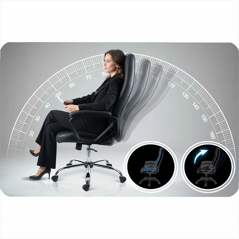 Ekologinės odos biuro kėdė, reguliuojamo aukščio, ergonomiško dizaino, chromuotas pagrindas, patogus sėdėjimas