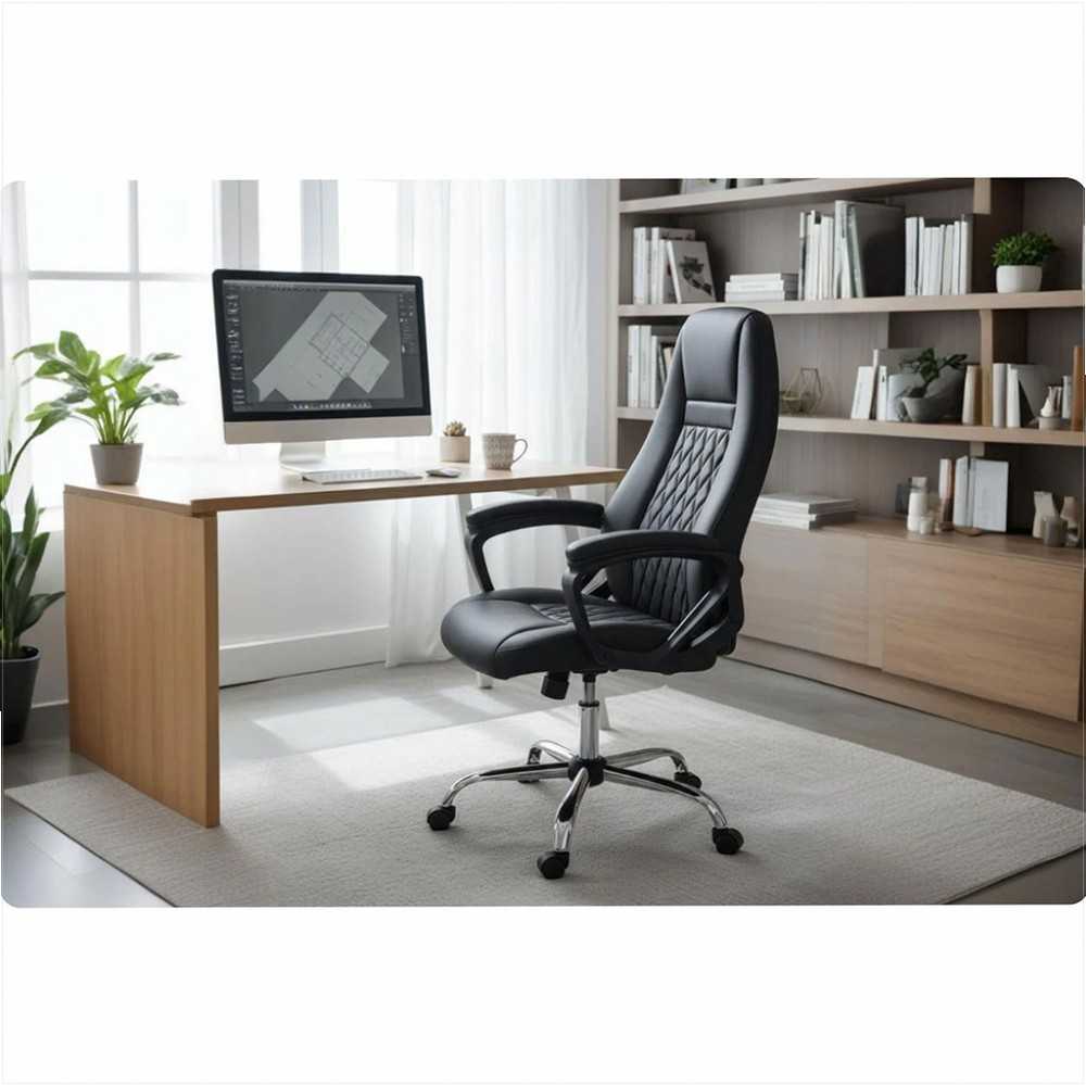 Ekologinės odos biuro kėdė, reguliuojamo aukščio, ergonomiško dizaino, chromuotas pagrindas, patogus sėdėjimas