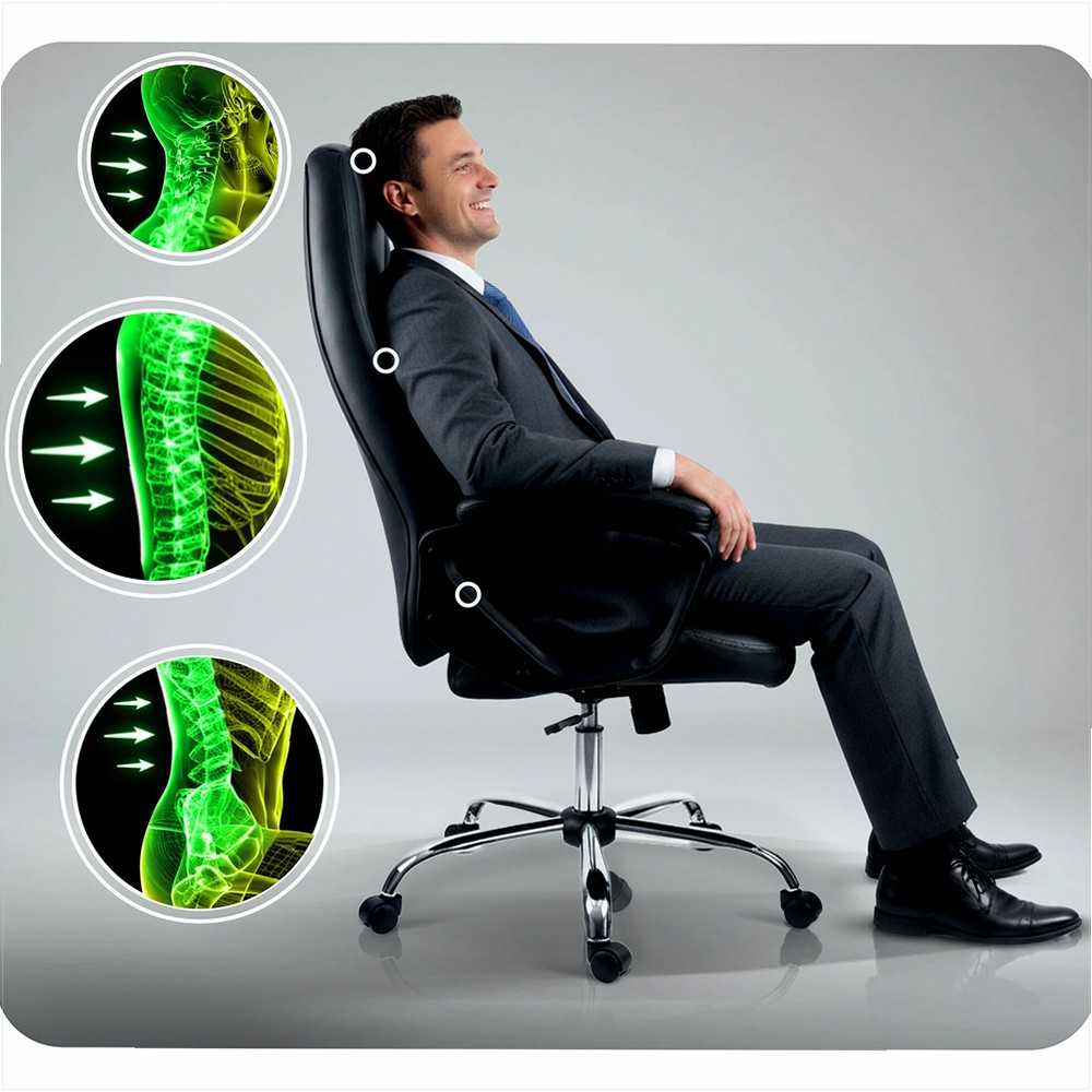 Ekologinės odos biuro kėdė, reguliuojamo aukščio, ergonomiško dizaino, chromuotas pagrindas, patogus sėdėjimas