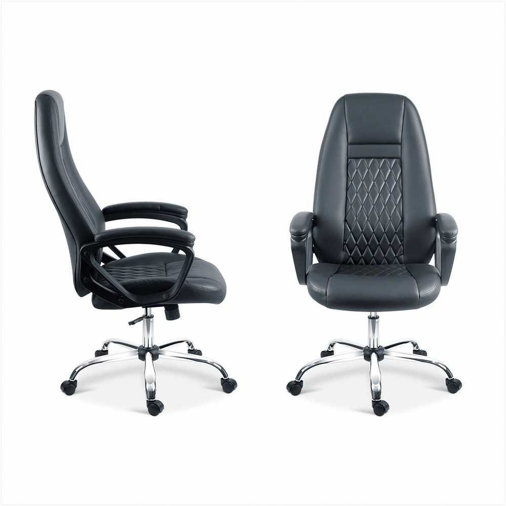 Ekologinės odos biuro kėdė, reguliuojamo aukščio, ergonomiško dizaino, chromuotas pagrindas, patogus sėdėjimas