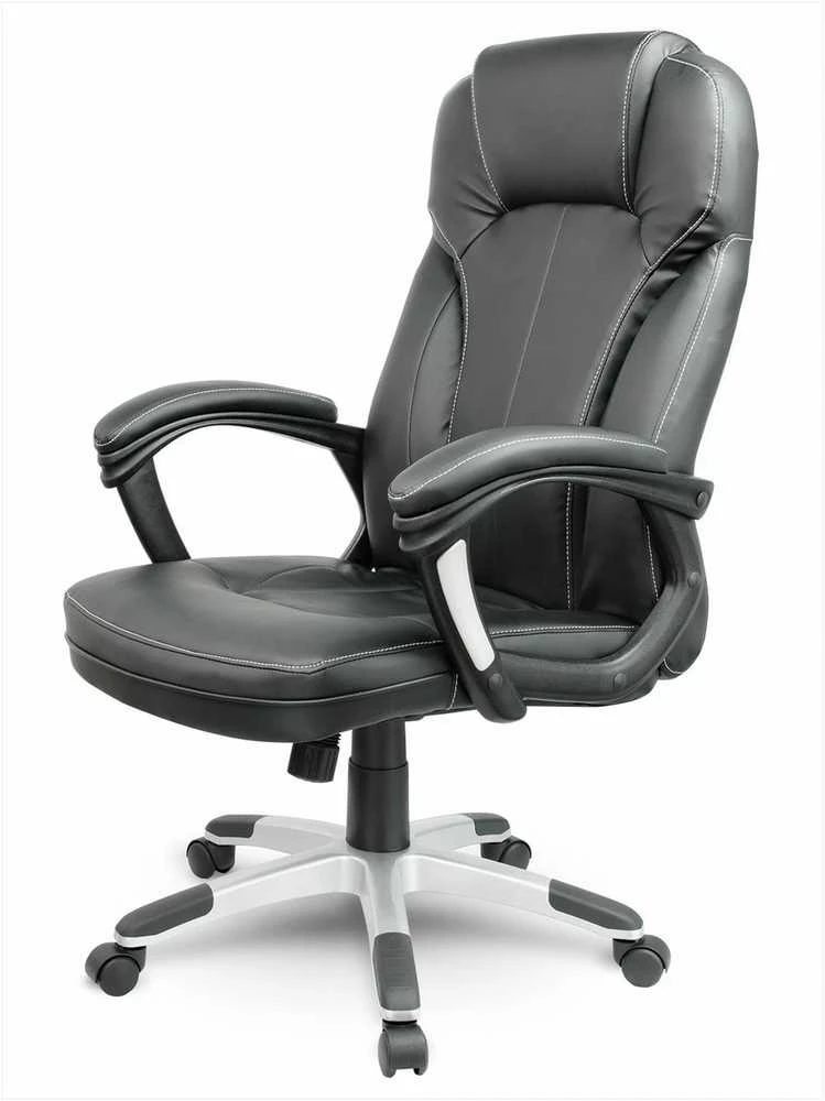 Ekologiškos odos biuro kėdė, ergonomiškas dizainas, juoda pasukama kėdė, patogi kompiuterio kėdė, vadovo biuro kėdė