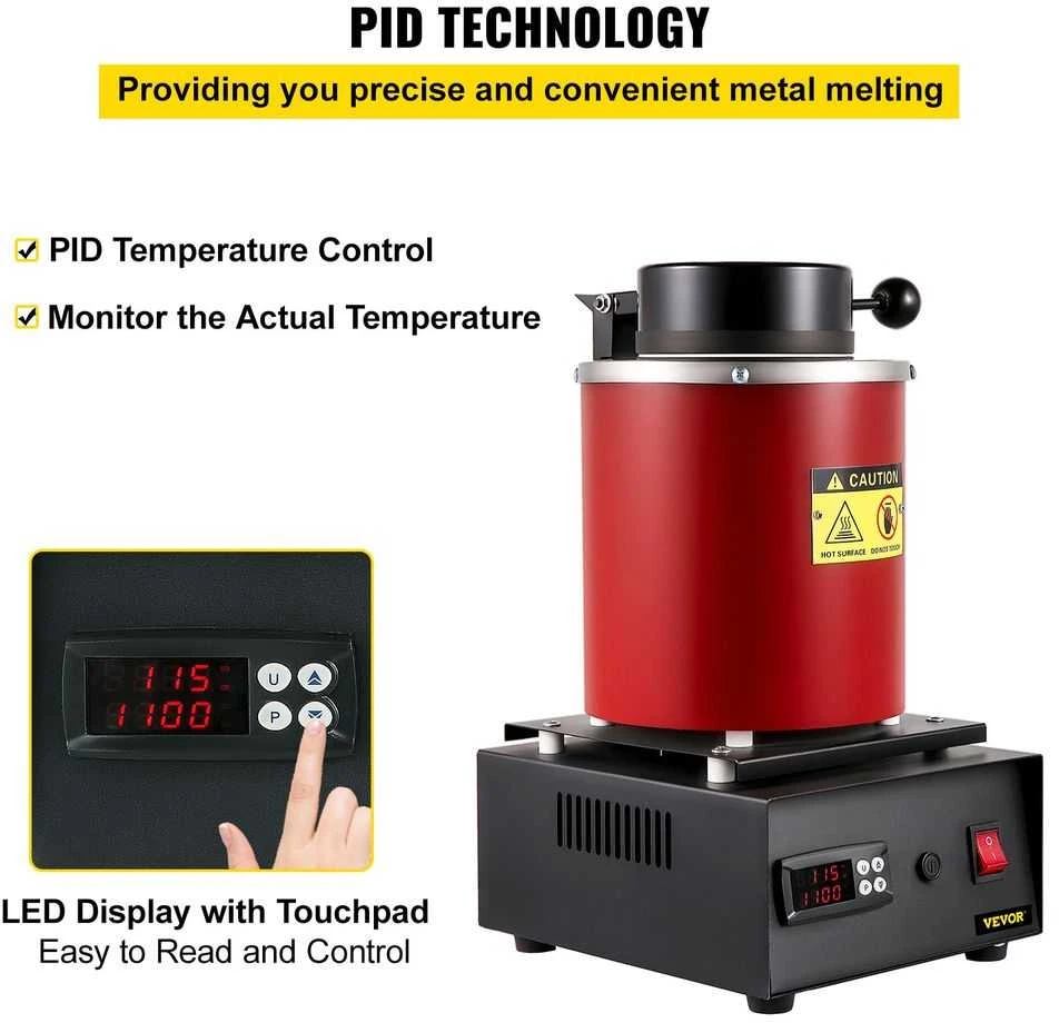 Elektrinė aukso lydymo krosnis, 1350W, 1150°C, su tiglio rinkiniu auksui, sidabrui, variui, aliuminiui, profesionali metalo lydymo krosnis