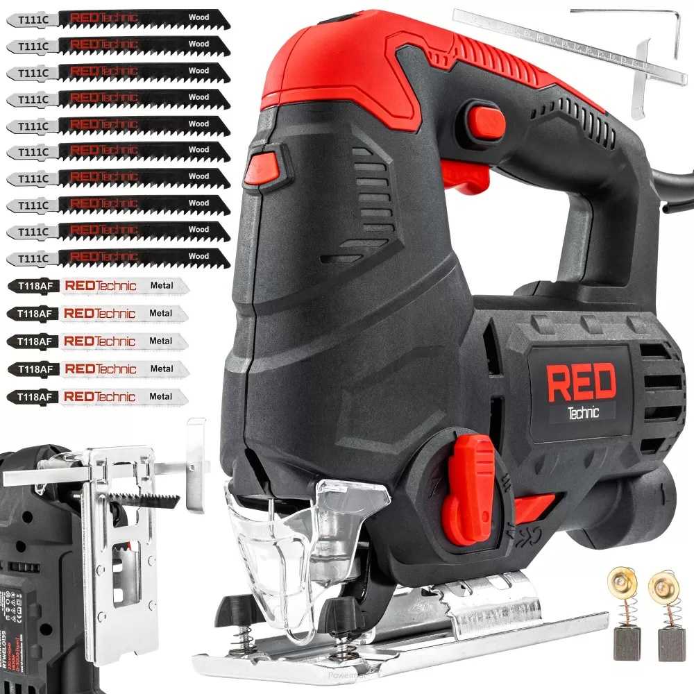 Red Technic Elektrinė siaurapjūklis, 1400 W, su 15 pjūklelių, reguliuojama švytuoklė, lazerinis kreipiklis, medienos ir metalo pjovimui, elektrinis įrankis