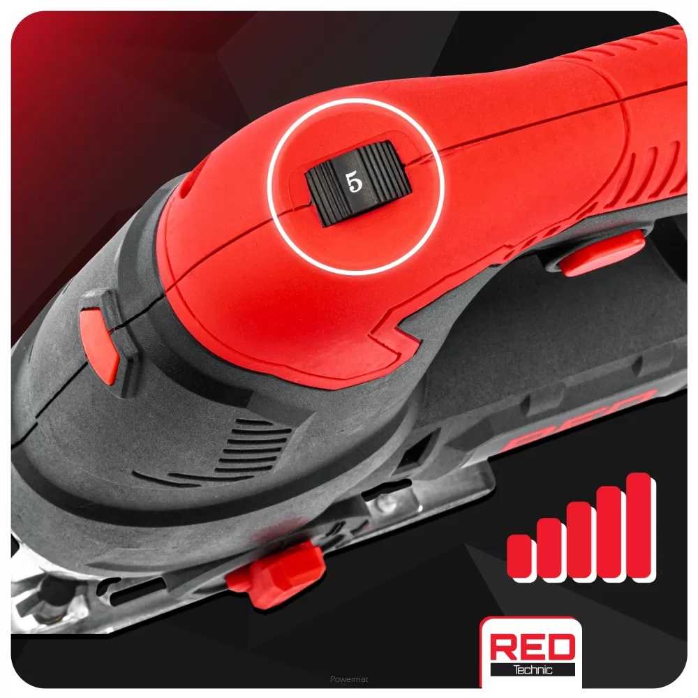 Red Technic Elektrinė siaurapjūklis, 1400 W, su 15 pjūklelių, reguliuojama švytuoklė, lazerinis kreipiklis, medienos ir metalo pjovimui, elektrinis įrankis