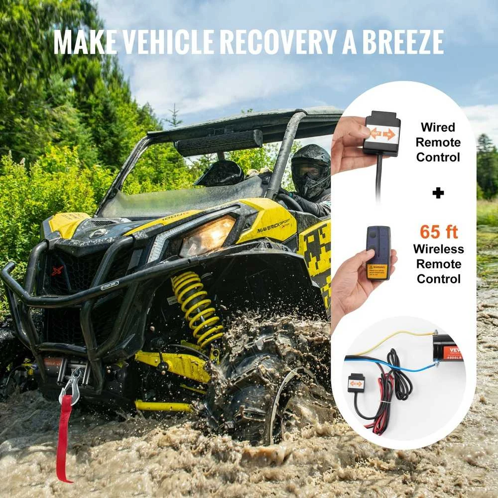 Elektrinė gervė ATV UTV, 1814 kg, plieno lynas, vandeniui atspari, nuotolinio valdymo, bekelės transporto priemonėms, gelbėjimo gervė, visureigiams, automobiliams