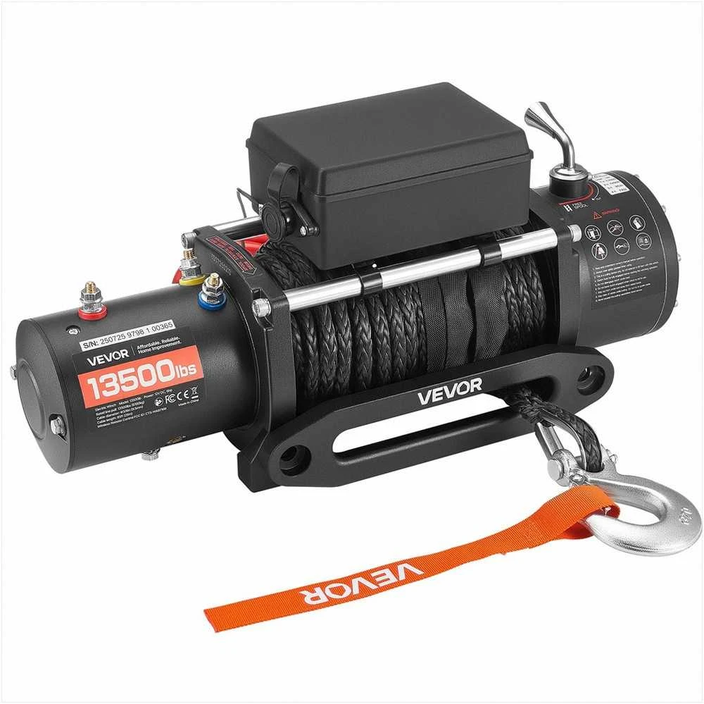 VEVOR Elektrinė gervė visureigiams, 6100 kg, 12V DC, sintetinis lynas, belaidis valdymas, vandeniui atspari gervė džipams, priekaboms ir valtims, galingas keltuvas