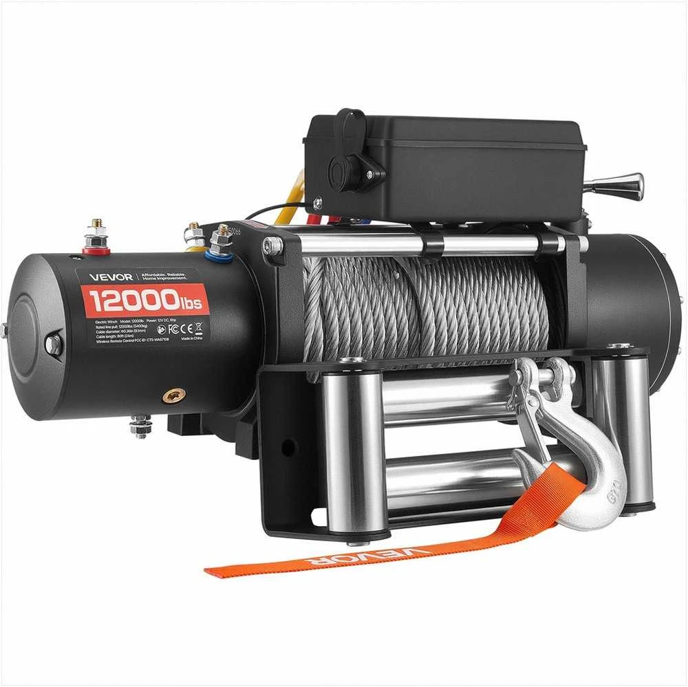 Elektrinė gervė visureigiams, džipams, priekaboms ir valtims, 5400 kg keliamoji galia, 12V DC, belaidis ir laidinis valdymas, IP55 atsparumas, plieno lynas, galinga gervė automobiliams