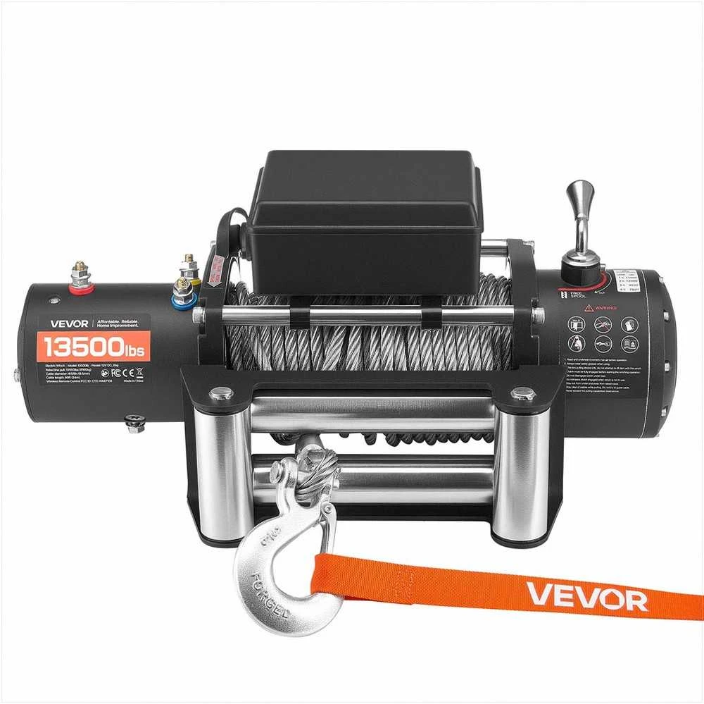 Elektrinė gervė visureigiams, džipams, priekaboms ir valtims, 6100 kg keliamoji galia, 12V DC su 24 m plieniniu lynu, belaidis ir laidinis valdymas, IP55 atsparumas vandeniui, bekelės gervė, tempimo įranga