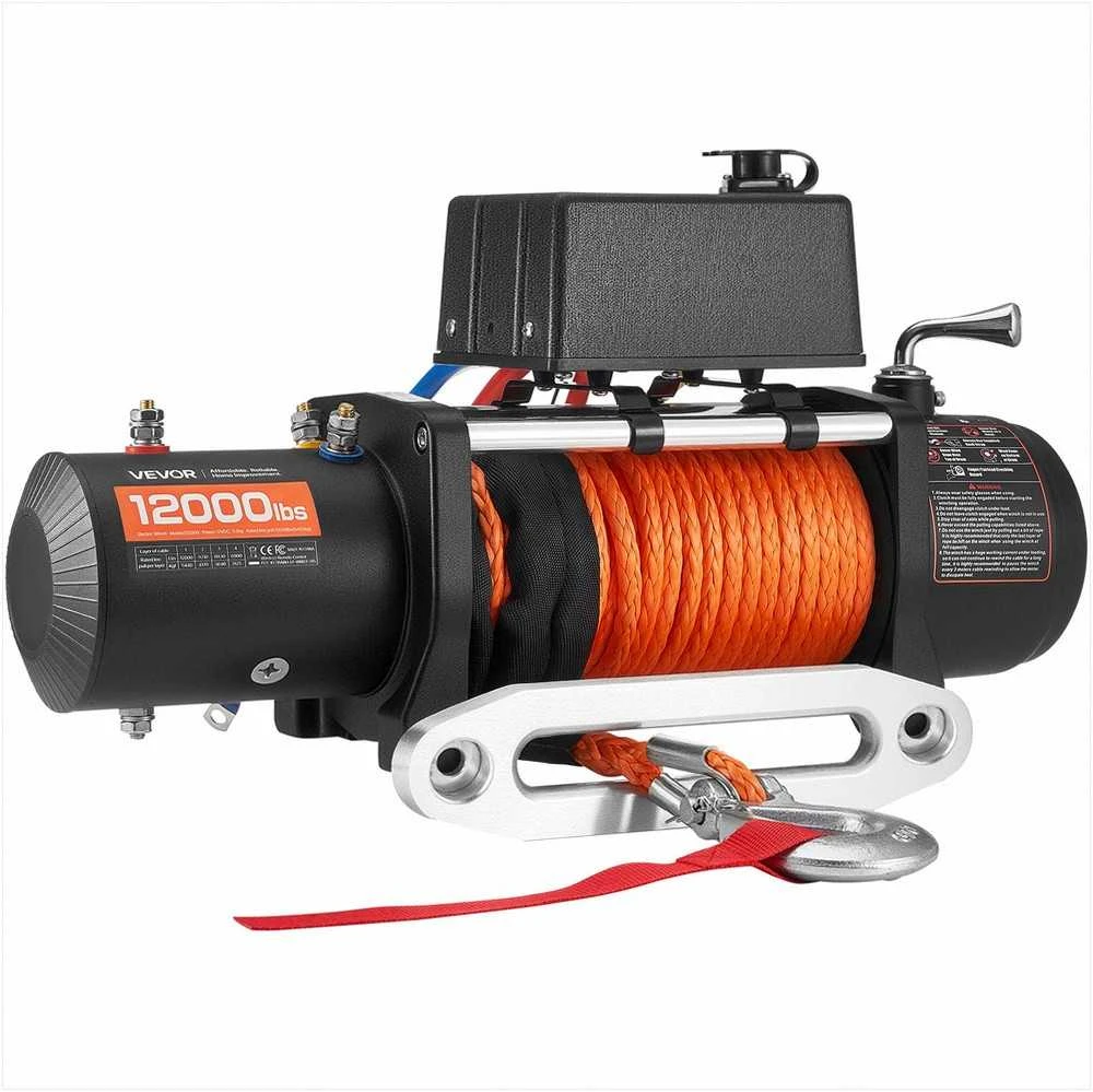 Elektrinė gervė visureigiams, SUV, džipams, priekaboms ir valtims, 5400 kg apkrova, 12V DC sunkvežimių gervė, sintetinė virvė, belaidis nuotolinio valdymo pultas, bekelės gervė, tempimo įranga