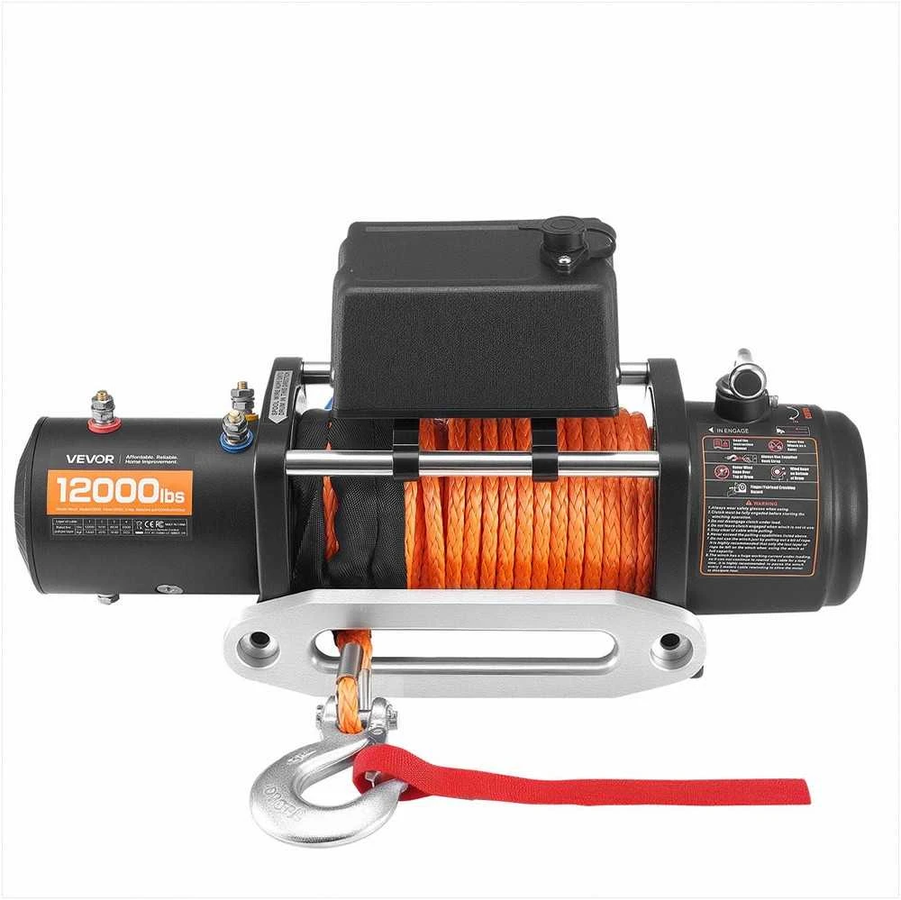 Elektrinė gervė visureigiams, SUV, džipams, priekaboms ir valtims, 5400 kg apkrova, 12V DC sunkvežimių gervė, sintetinė virvė, belaidis nuotolinio valdymo pultas, bekelės gervė, tempimo įranga