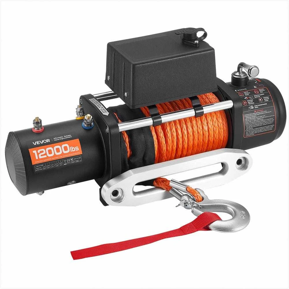 Elektrinė gervė visureigiams, SUV, džipams, priekaboms ir valtims, 5400 kg apkrova, 12V DC sunkvežimių gervė, sintetinė virvė, belaidis nuotolinio valdymo pultas, bekelės gervė, tempimo įranga