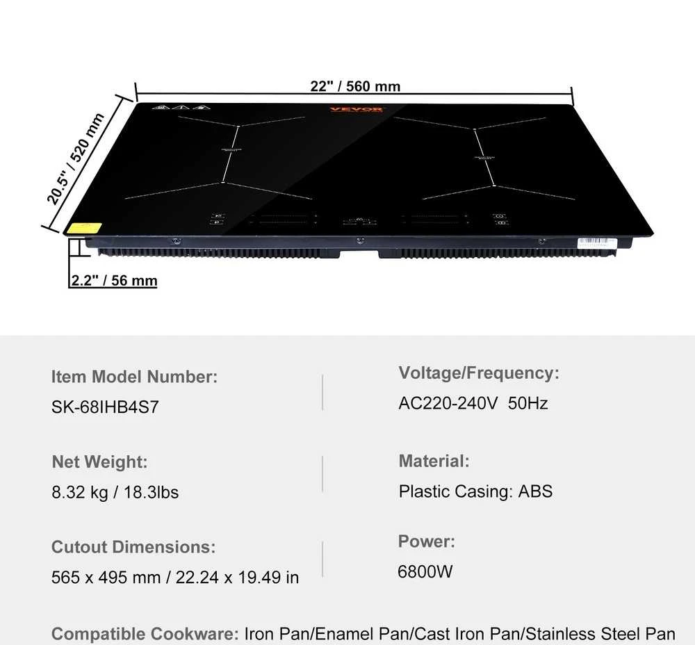 Elektrinė kaitlentė 60 cm, 4 kaitviečių keraminio stiklo kaitlentė, jutiklinio valdymo elektrinė viryklė