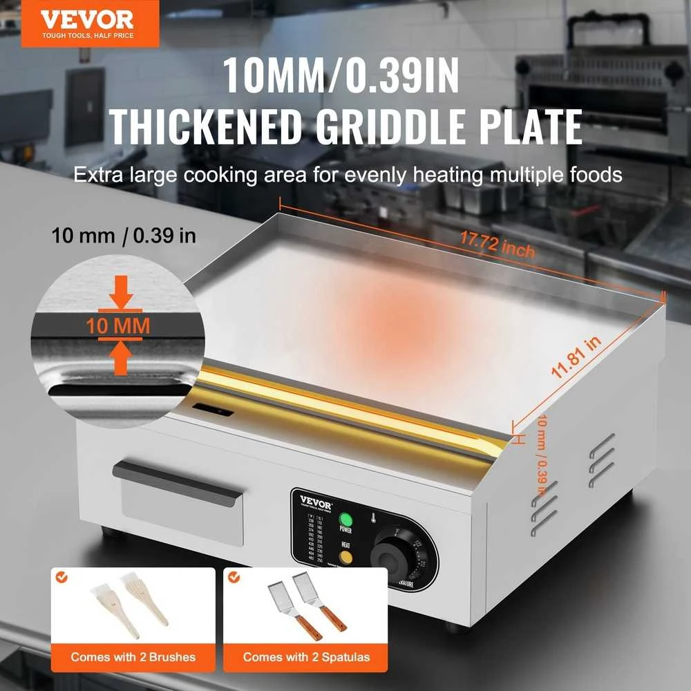 VEVOR Elektrinė kepimo plokštė, 2800 W, lygi paviršiaus keptuvė, komercinė