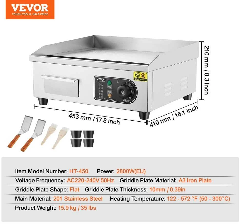 VEVOR Elektrinė kepimo plokštė, 2800 W, lygi paviršiaus keptuvė, komercinė