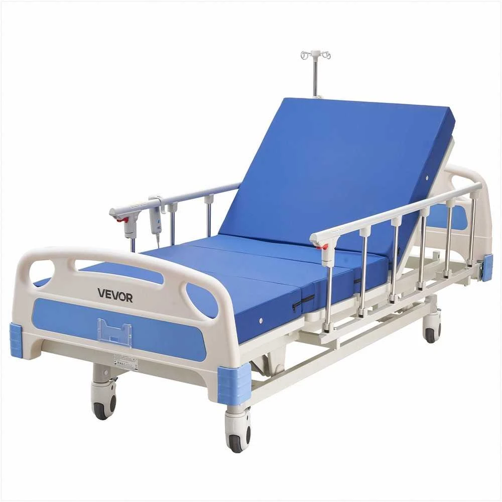 Elektrinė medicininė lova su čiužiniu, reguliuojamas aukštis, atlošas ir kojos, 127mm ratukai, 250kg apkrova, skirta ligoninės ir namų priežiūrai