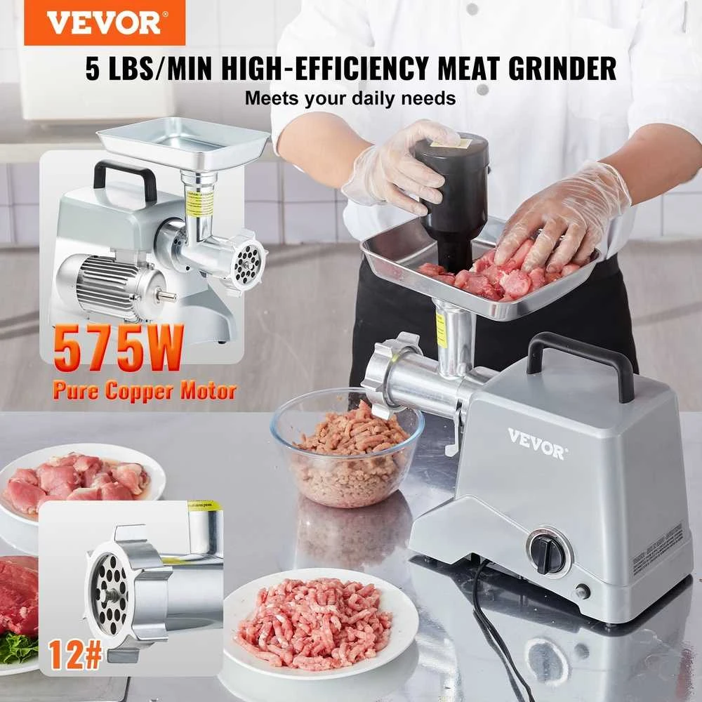 Elektrinė mėsmalė, 2.27 kg talpa, dešrų kimšimo aparatas, tvirtas aliuminio korpusas, mėsos apdorojimas namuose, greitas malimas