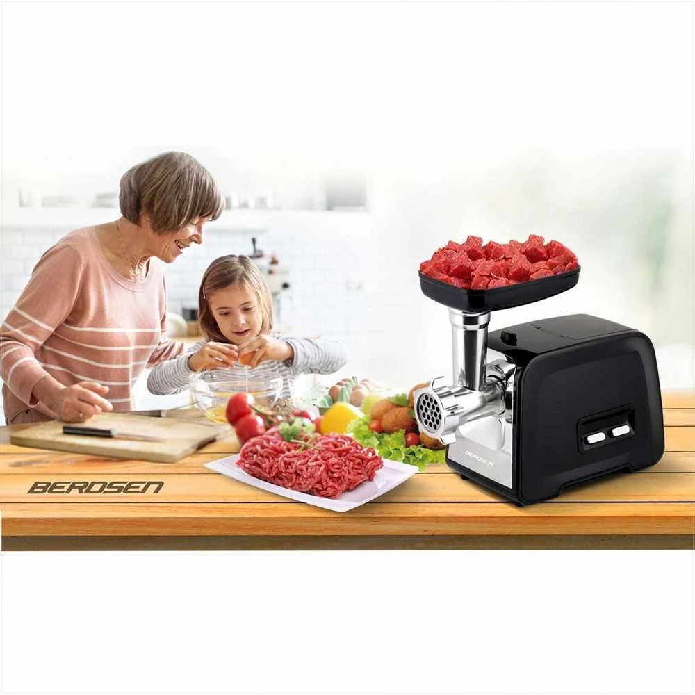 Berdsen Elektrinė mėsmalė, skirta naudoti namuose, su atbulinės eigos funkcija, dešrelių ir kebbe priedais, 450W galia
