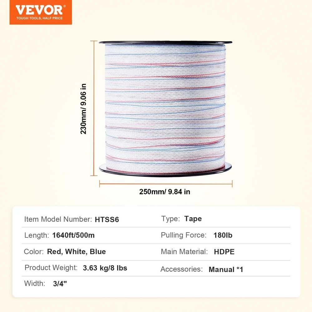 VEVOR 500m elektrinė tvora gyvuliams